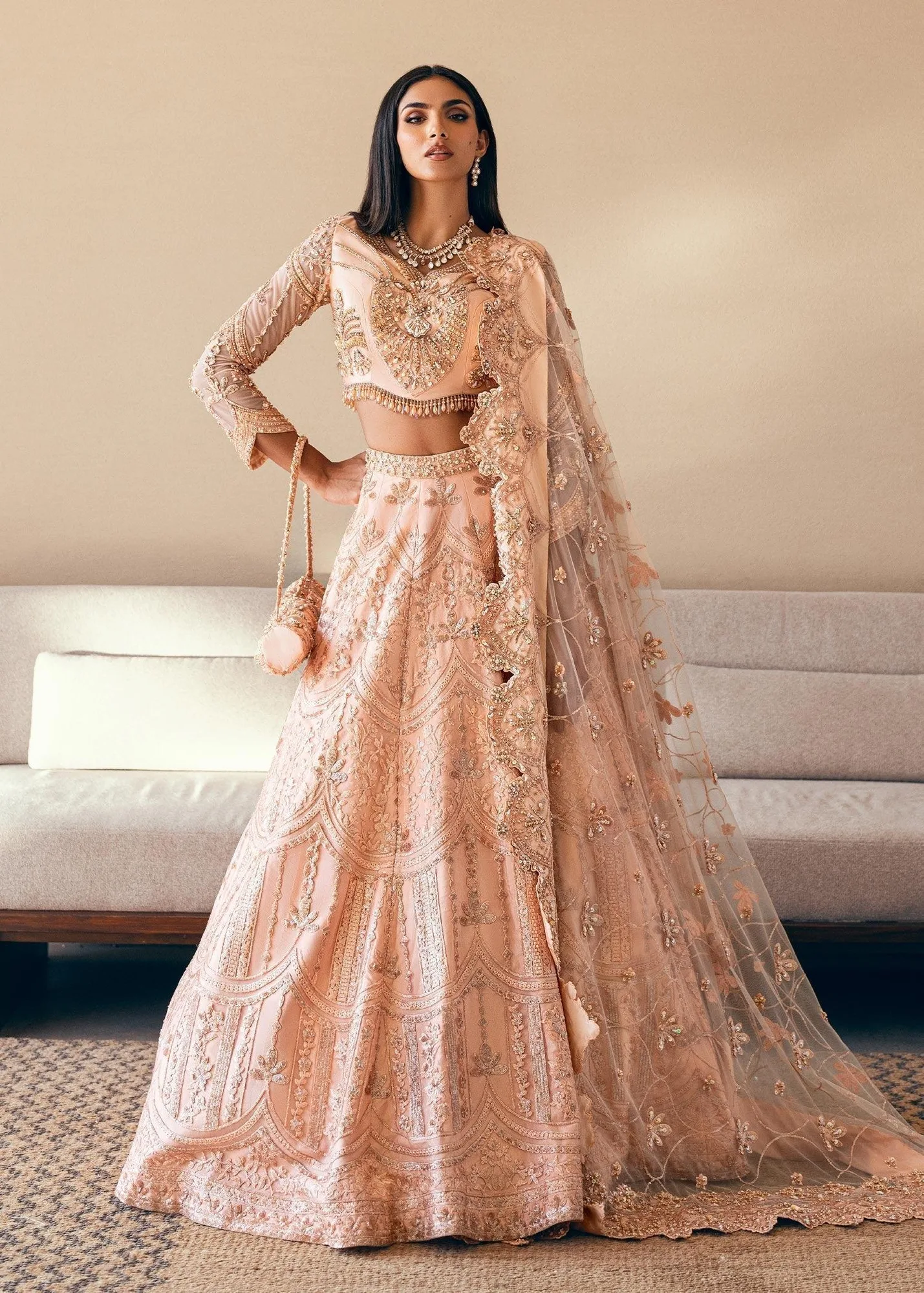 Waqas Shah Amariage Luxury Formals Peach Net – view 4 – Poshaq