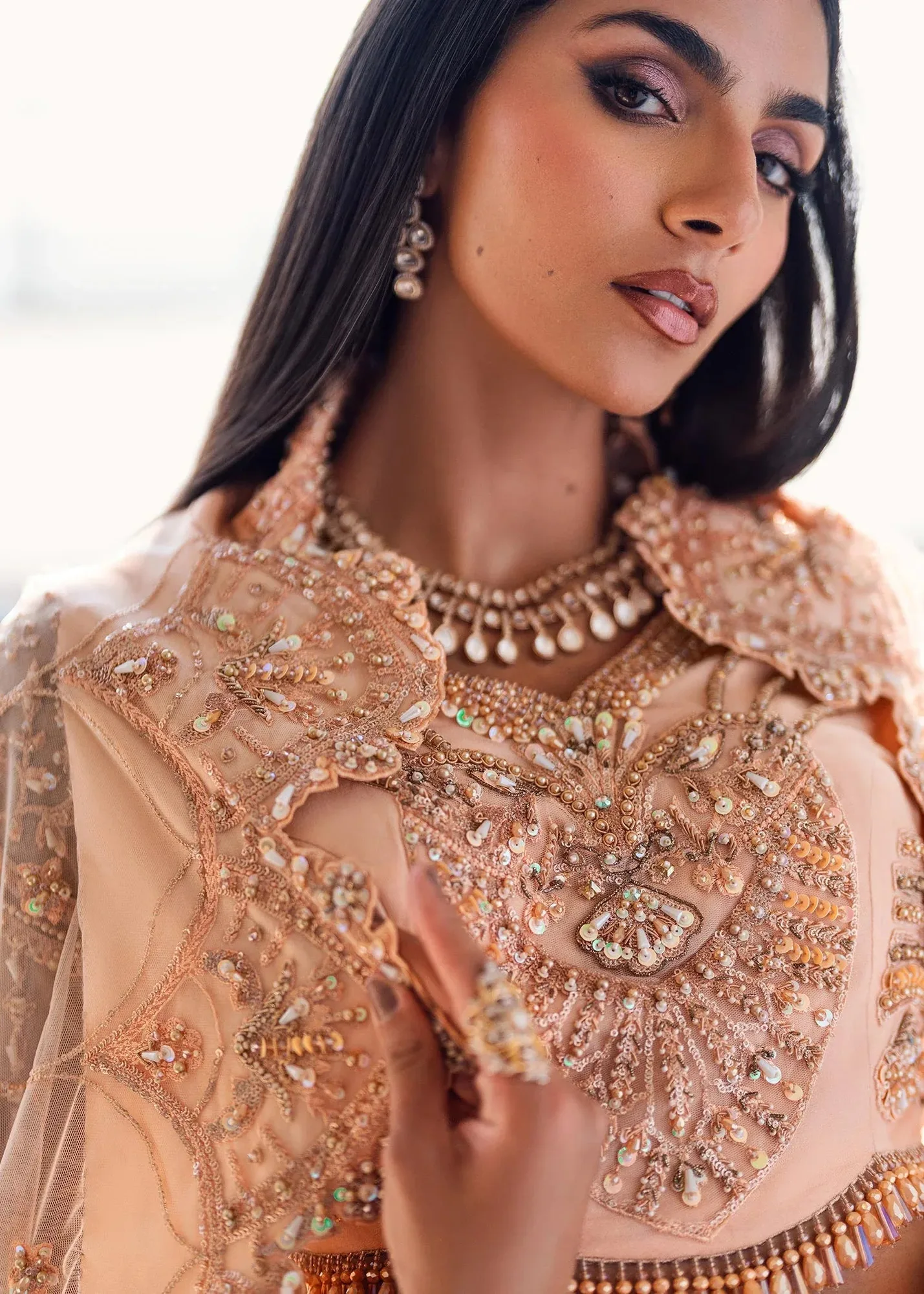 Waqas Shah Amariage Luxury Formals Peach Net – view 5 – Poshaq