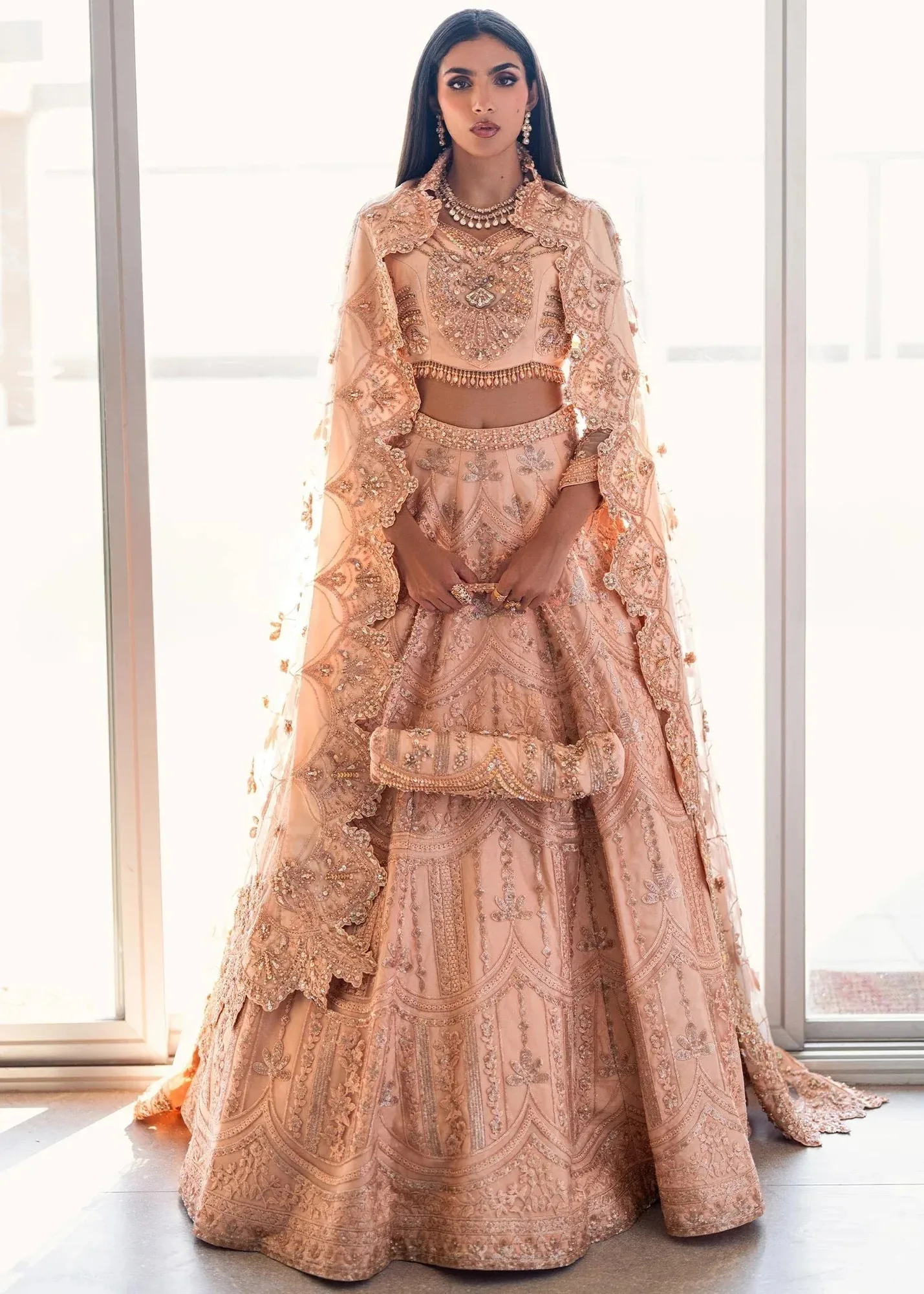 Waqas Shah Amariage Luxury Formals Peach Net – view 8 – Poshaq