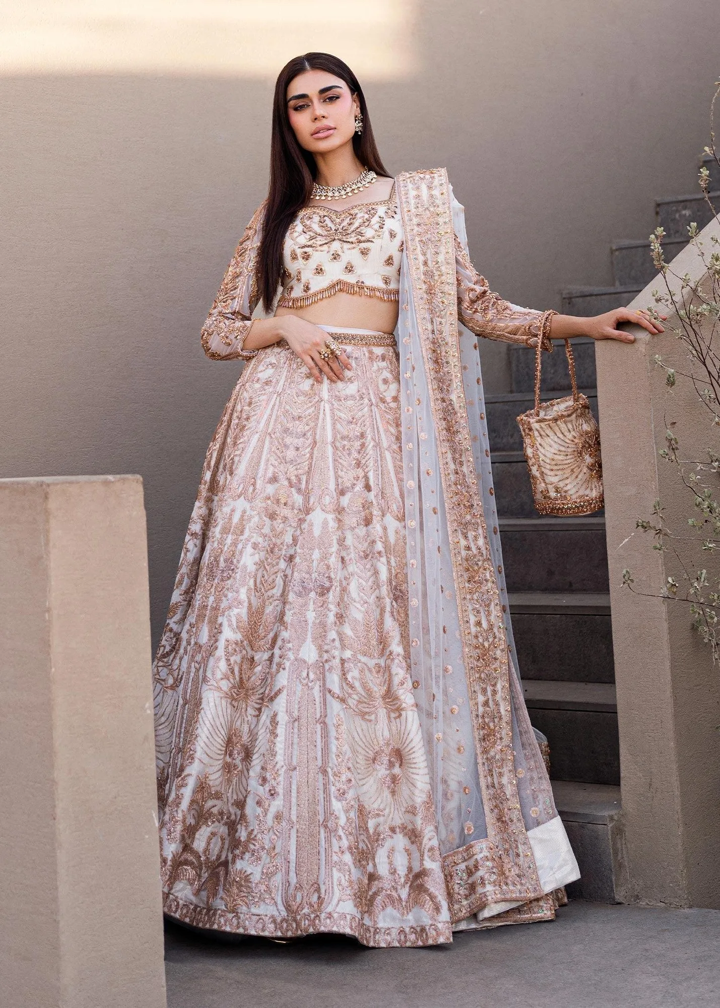 Waqas Shah Amariage Luxury Formals Off White Net – view 1 – Poshaq