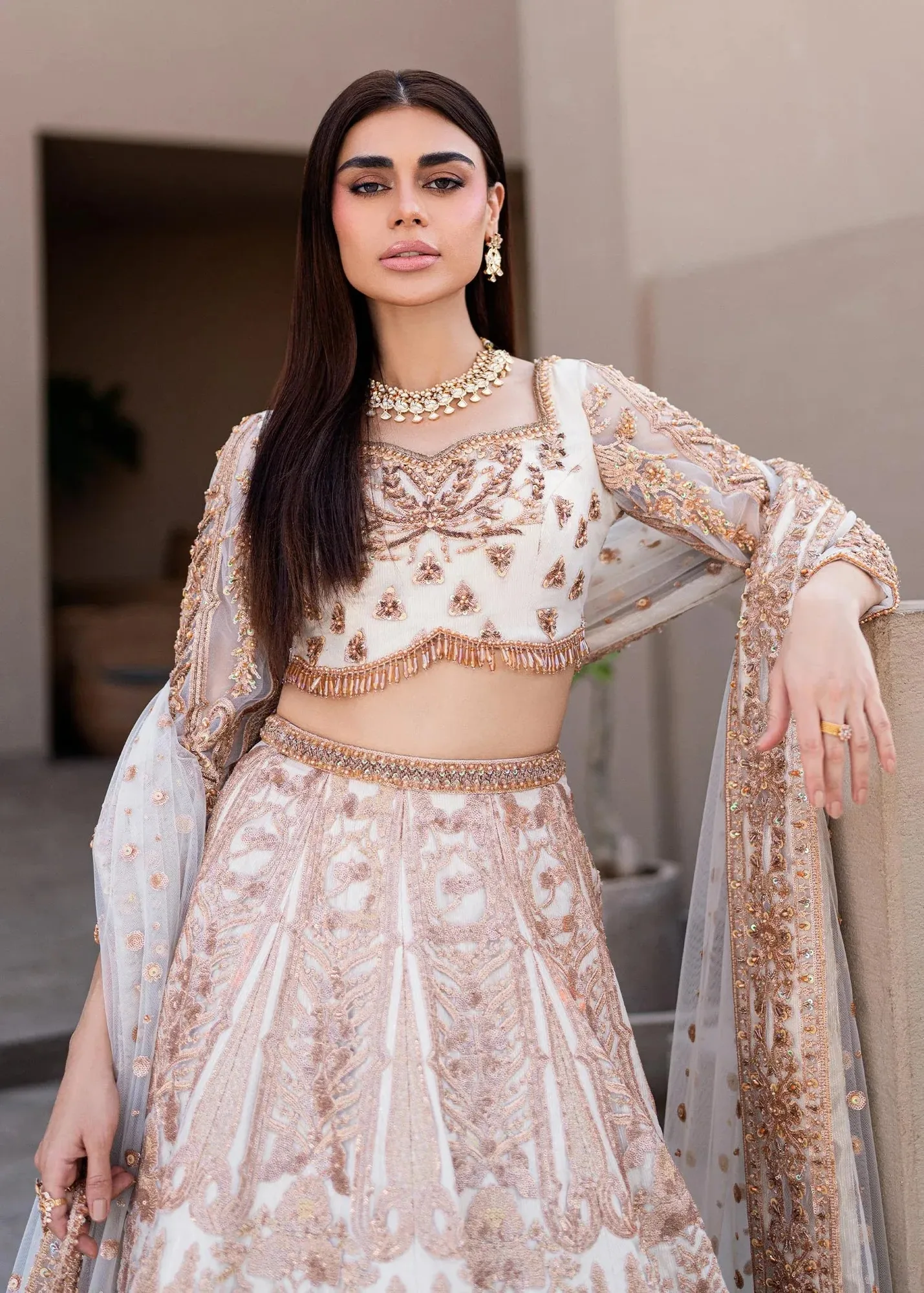 Waqas Shah Amariage Luxury Formals Off White Net – view 3 – Poshaq