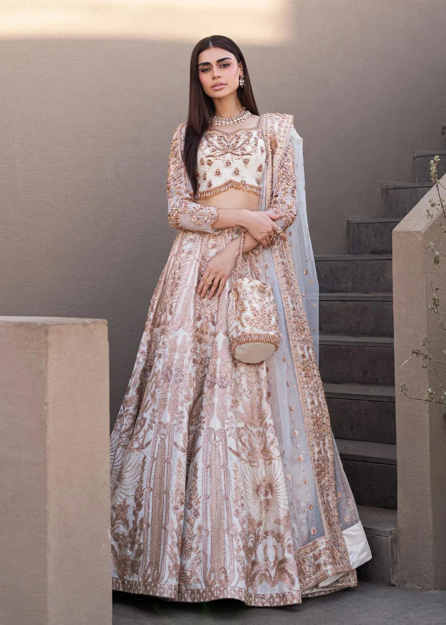 Waqas Shah Amariage Luxury Formals Off White Net – view 5 – Poshaq