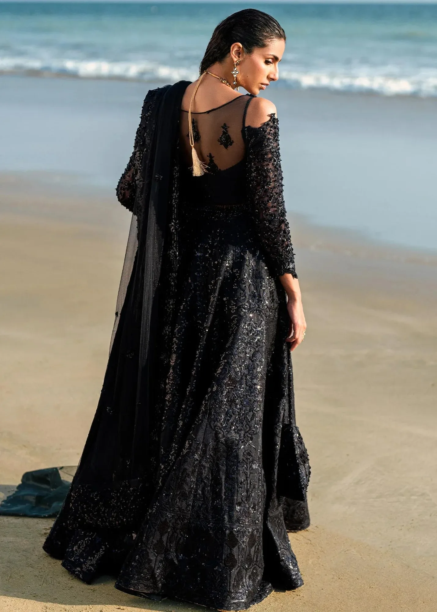Waqas Shah Amariage Luxury Formals Black Net – view 2 – Poshaq