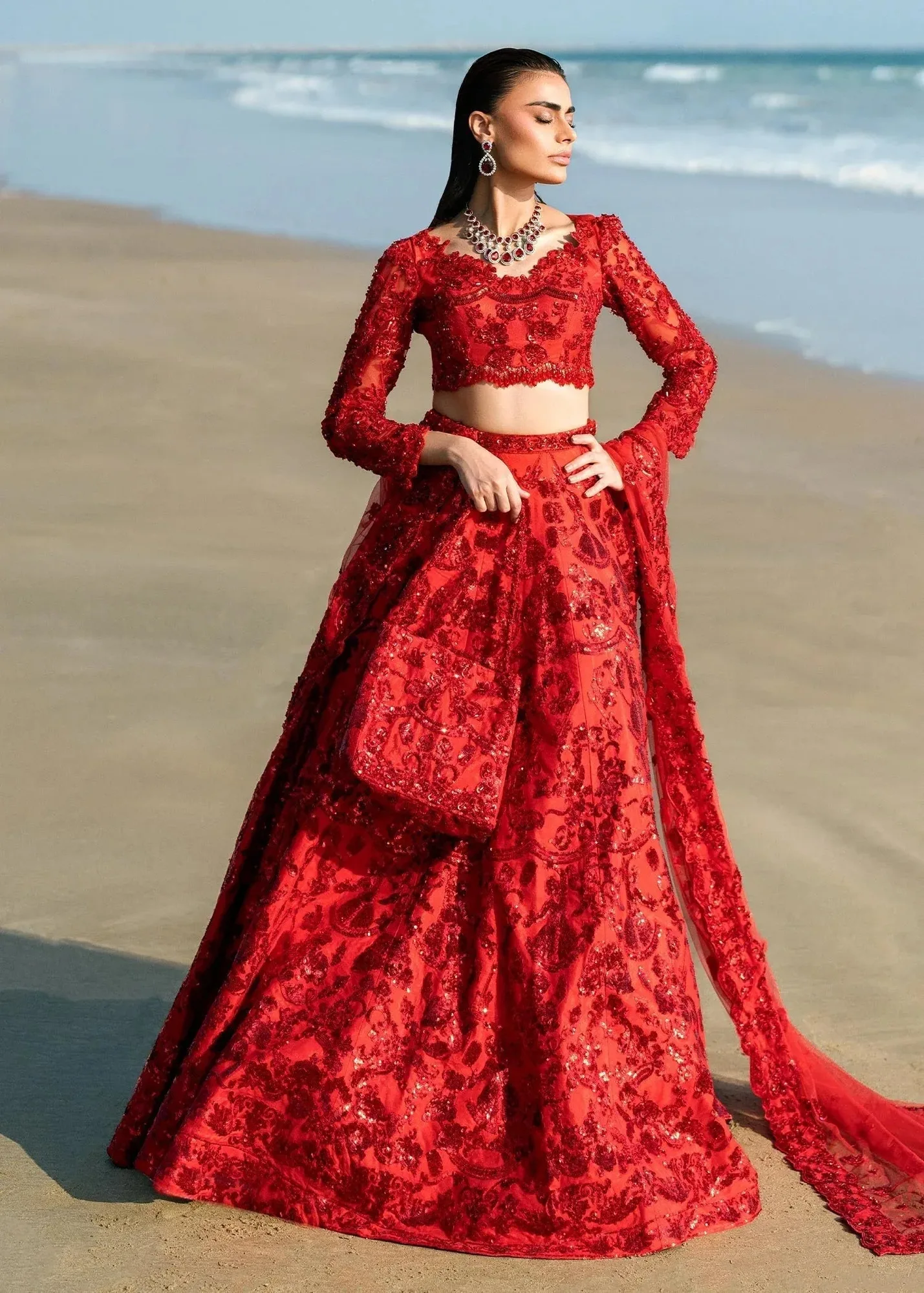 Waqas Shah Amariage Luxury Formals Red Net – view 1 – Poshaq