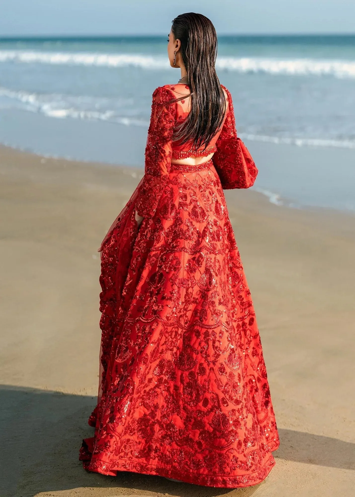 Waqas Shah Amariage Luxury Formals Red Net – view 2 – Poshaq