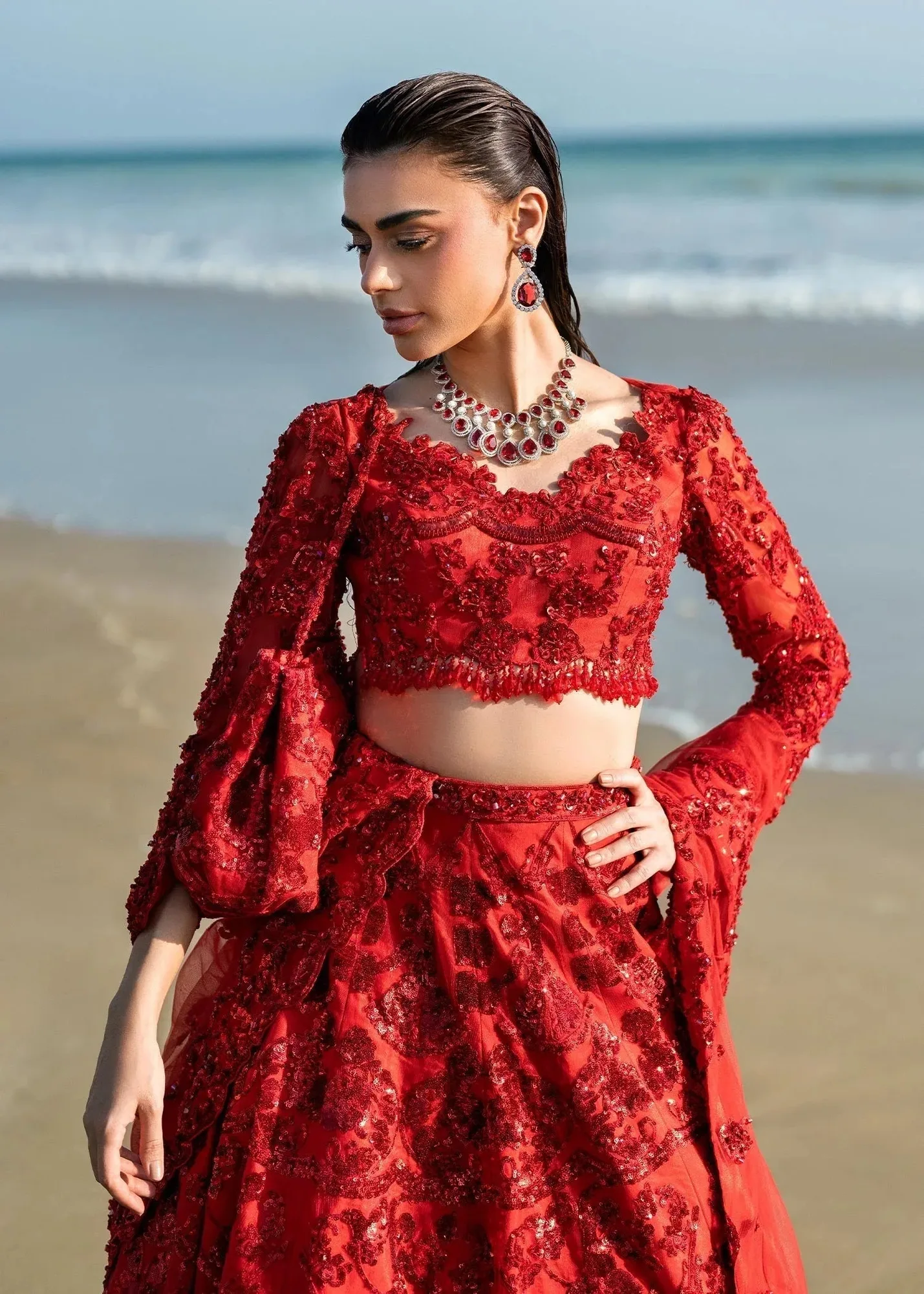 Waqas Shah Amariage Luxury Formals Red Net – view 3 – Poshaq