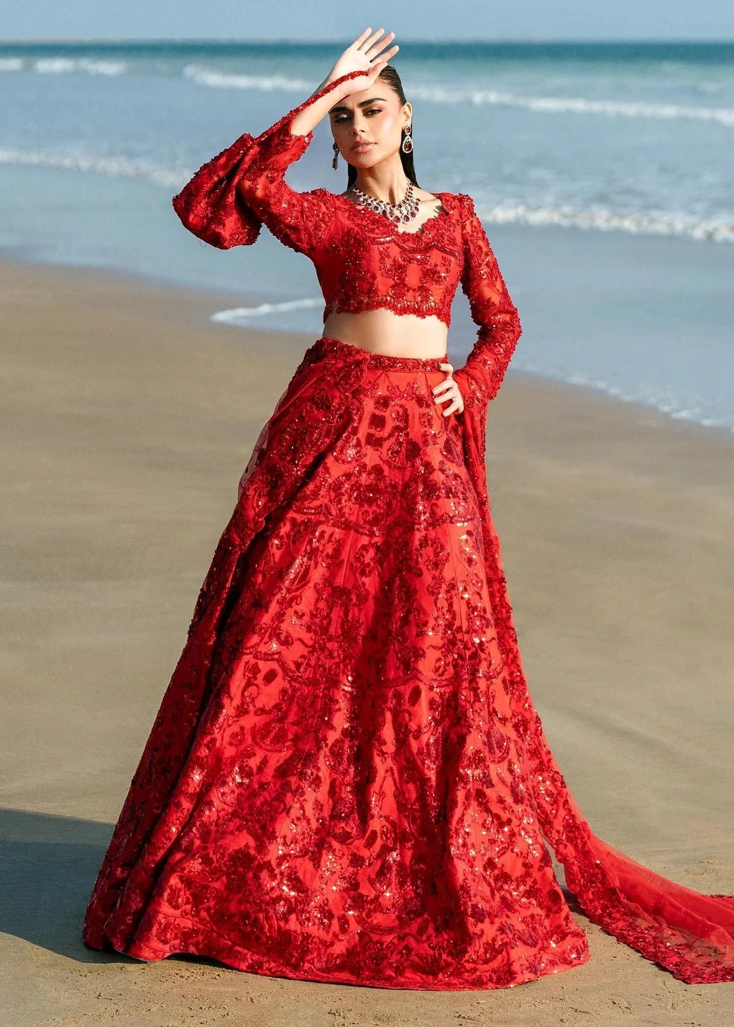 Waqas Shah Amariage Luxury Formals Red Net – view 4 – Poshaq