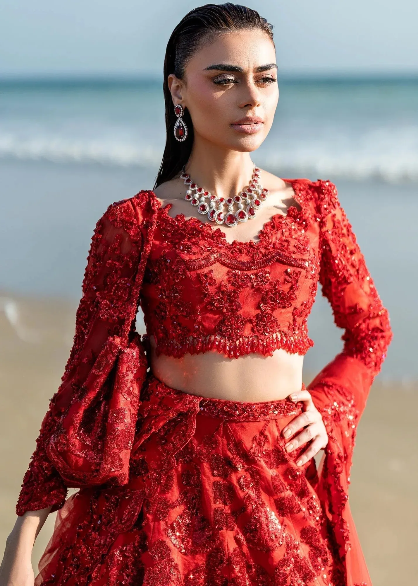 Waqas Shah Amariage Luxury Formals Red Net – view 6 – Poshaq