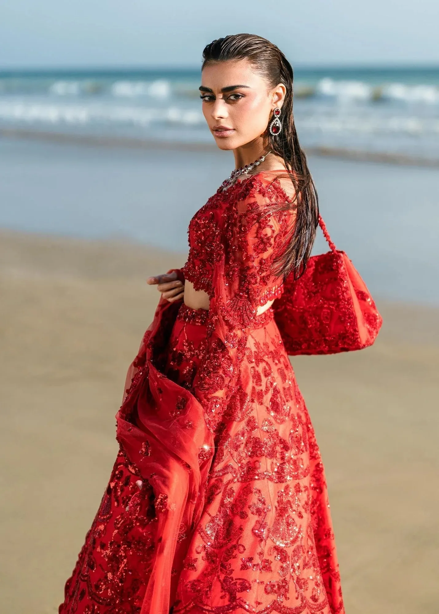 Waqas Shah Amariage Luxury Formals Red Net – view 7 – Poshaq