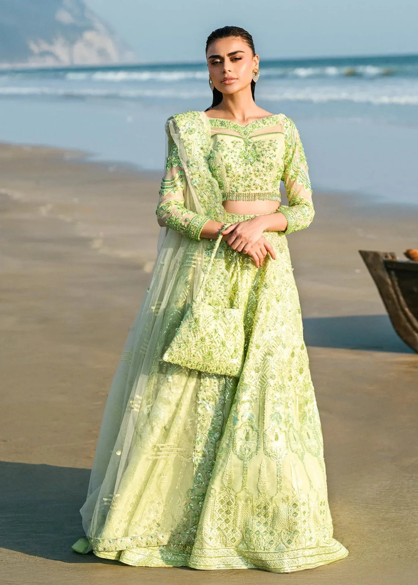 Waqas Shah Amariage Luxury Formals Neon Mint Net – view 1 – Poshaq