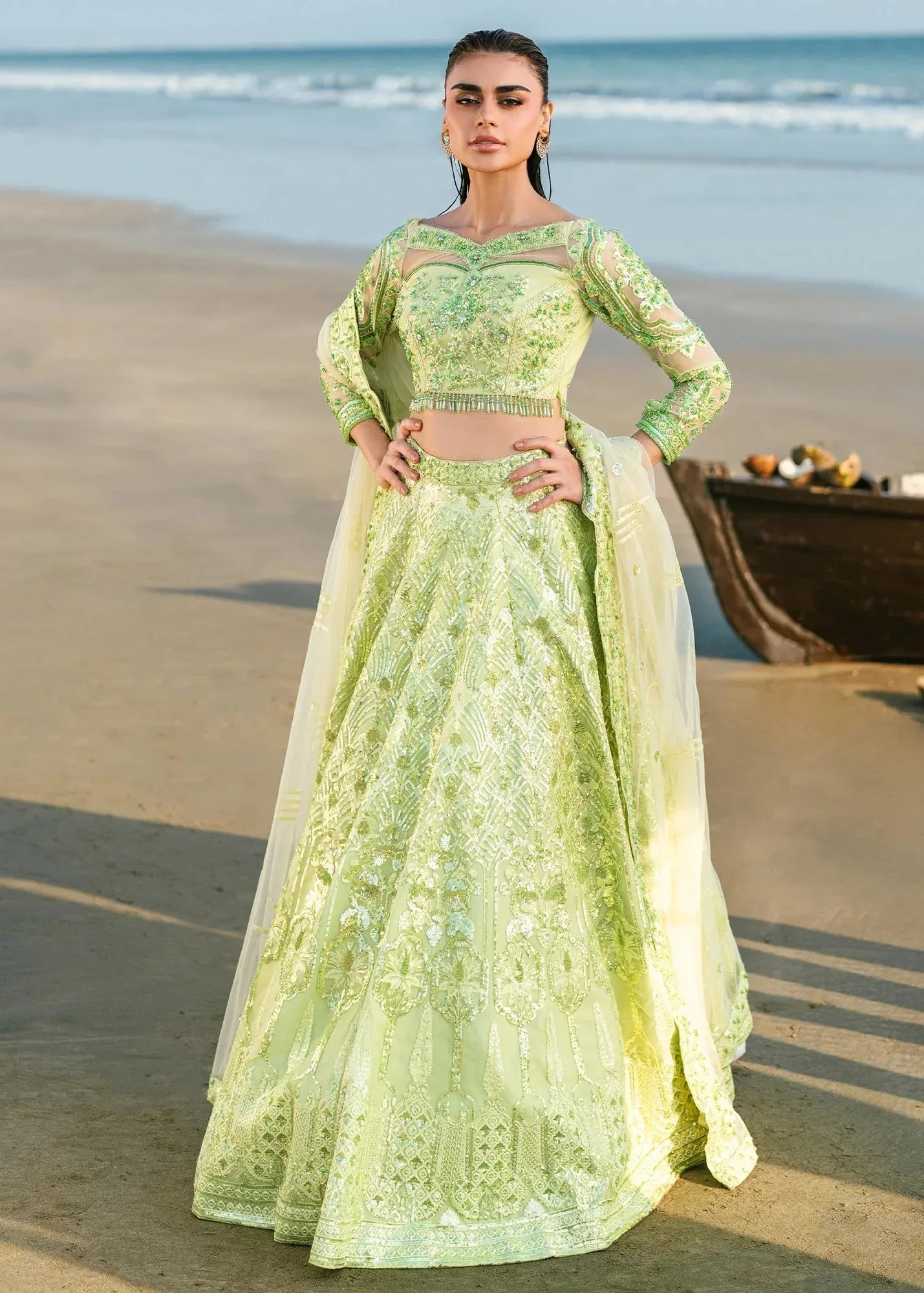 Waqas Shah Amariage Luxury Formals Neon Mint Net – view 2 – Poshaq