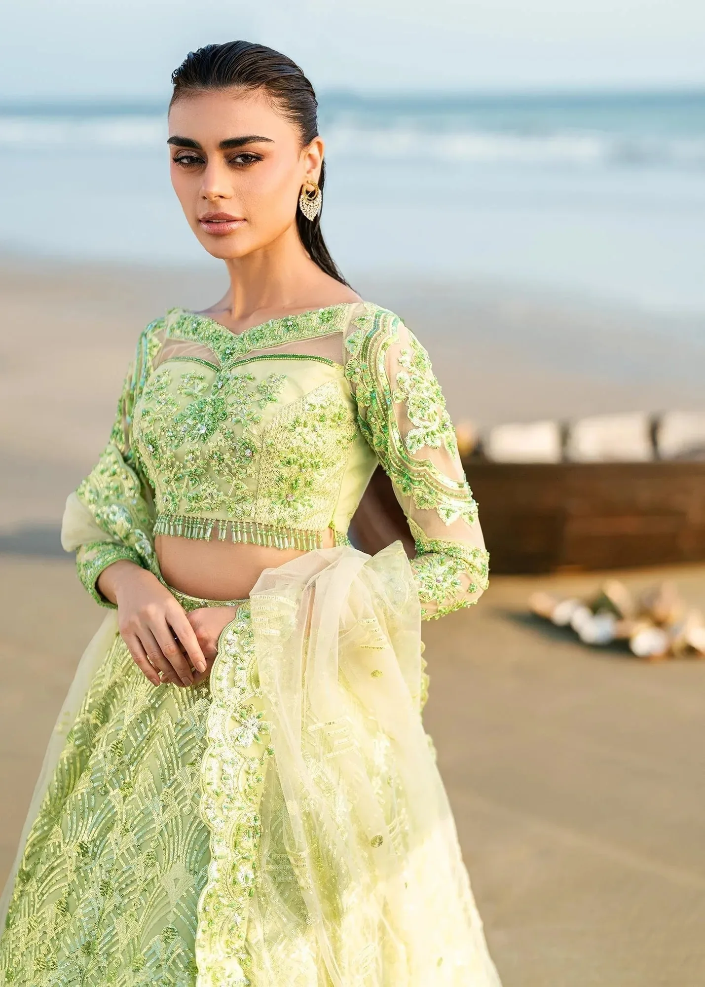 Waqas Shah Amariage Luxury Formals Neon Mint Net – view 4 – Poshaq