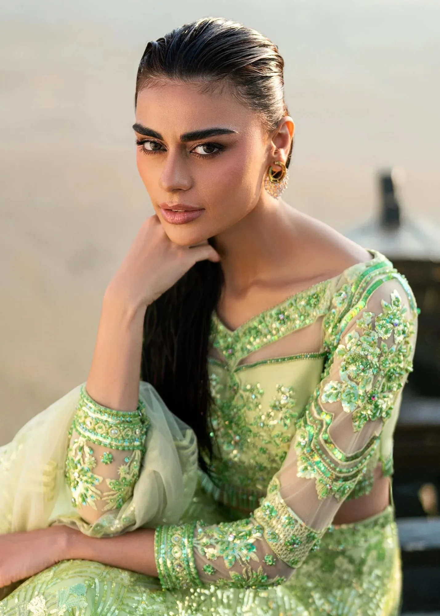 Waqas Shah Amariage Luxury Formals Neon Mint Net – view 7 – Poshaq