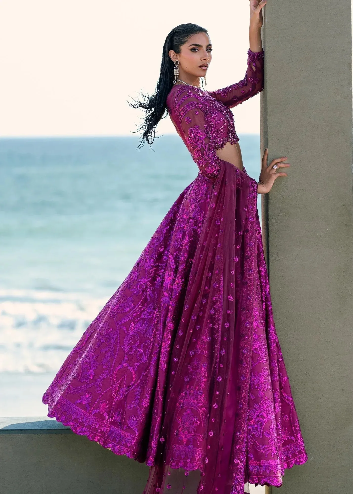 Waqas Shah Amariage Luxury Formals Magenta Net – view 4 – Poshaq