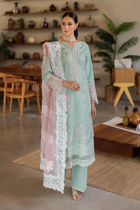 Xenia Formals Luxury Lawn 25 Ice Blue Organza – view 1 – Poshaq