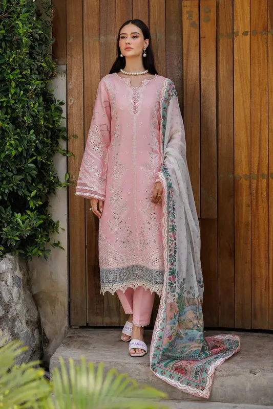 Xenia Formals Luxury Lawn 25 Pink Chiffon – view 1 – Poshaq