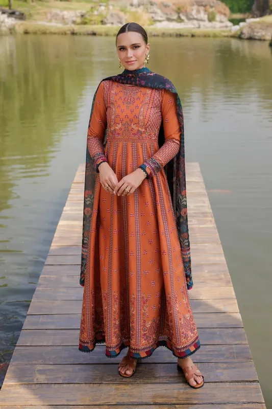 Xenia Formals Luxury Lawn 25 Burnt Orange Cotton – view 1 – Poshaq