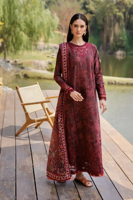 Xenia Formals Luxury Lawn 25 Maroon Silk – view 1 – Poshaq
