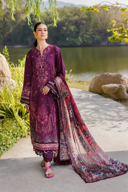 Xenia Formals Luxury Lawn 25 Plum Cotton – view 1 – Poshaq