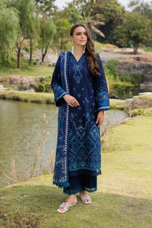 Xenia Formals Luxury Lawn 25 Deep Blue Cotton – view 1 – Poshaq