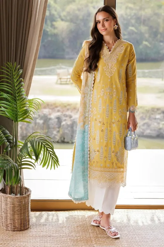 Xenia Formals Luxury Lawn 25 Yellow Cotton – view 1 – Poshaq