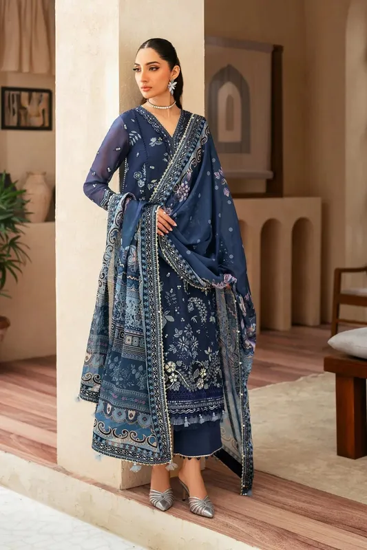 Xenia Formals Niran Formals Navy Chiffon – view 1 – Poshaq