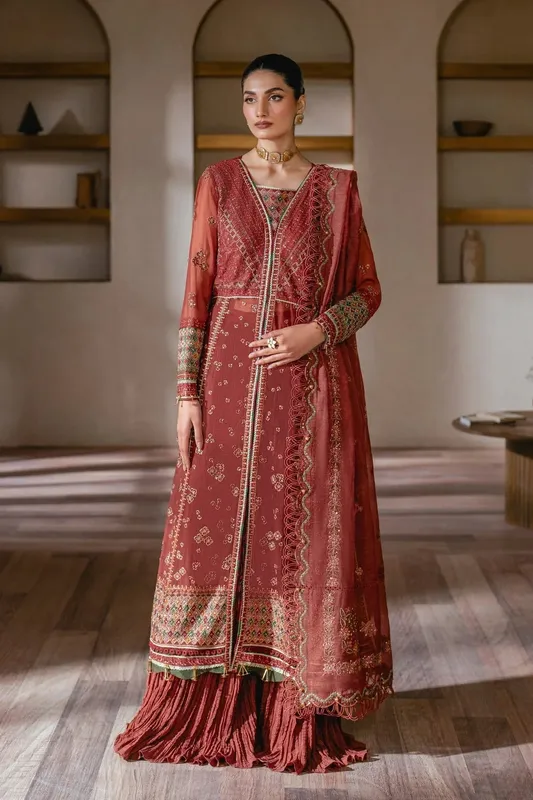 Xenia Formals Niran Formals Coral Red Organza – view 1 – Poshaq