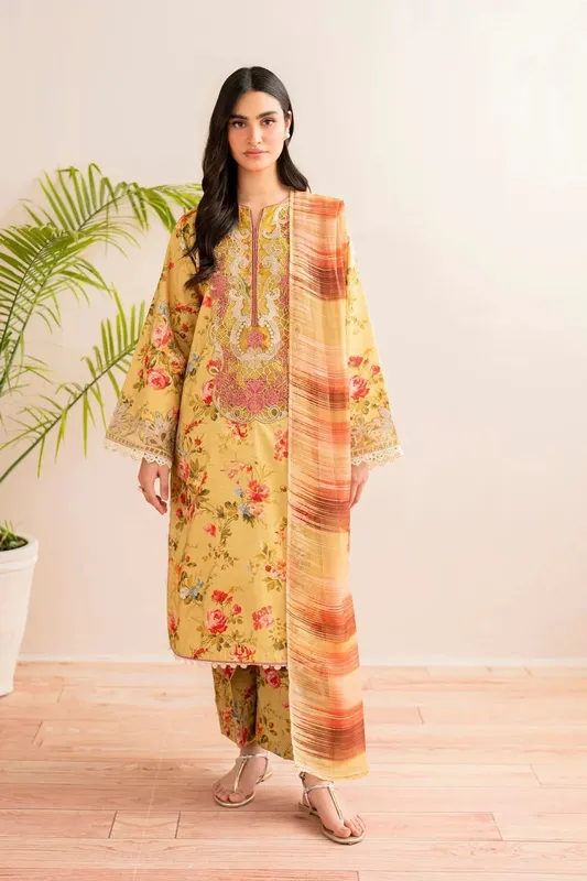 Xenia Formals Printkari 25 Lime Yellow Cotton – view 1 – Poshaq