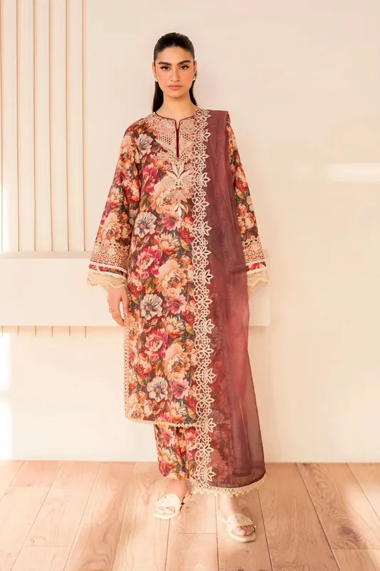 Xenia Formals Printkari 25 Pinkish Gray Cotton – view 1 – Poshaq