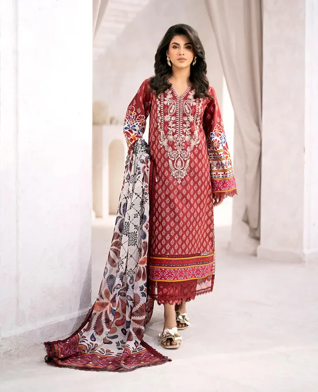 Xenia Formals Summer Soiree Lawn Maroon Chiffon – view 1 – Poshaq