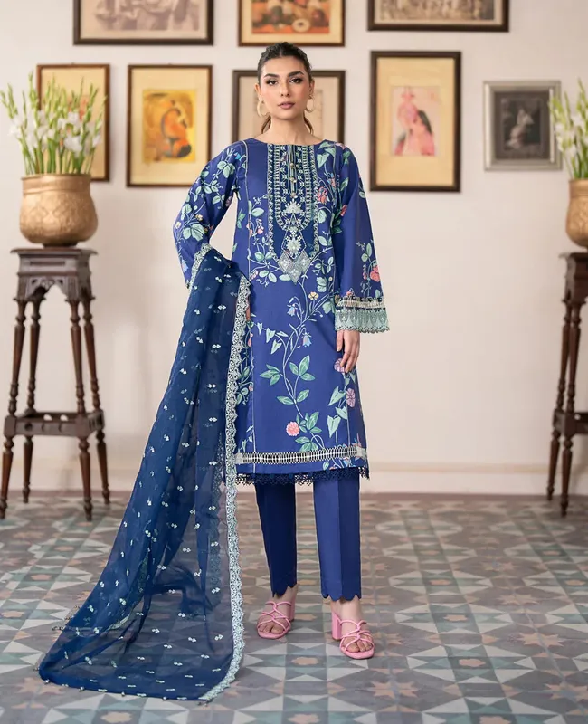 Xenia Formals Summer Soiree Lawn Blue Organza – view 1 – Poshaq