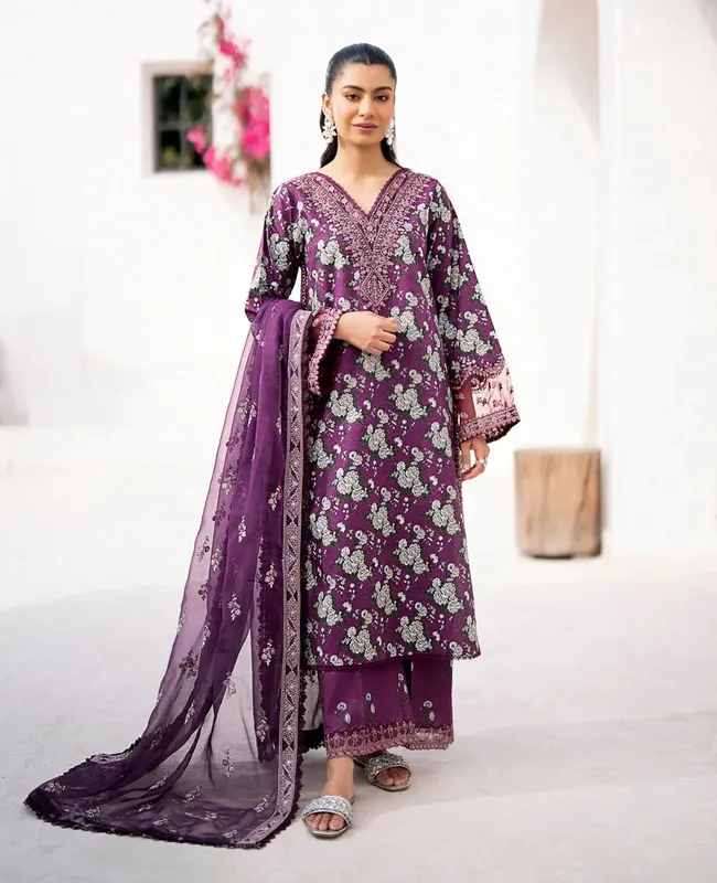 Xenia Formals Summer Soiree Lawn Purple Chiffon – view 1 – Poshaq