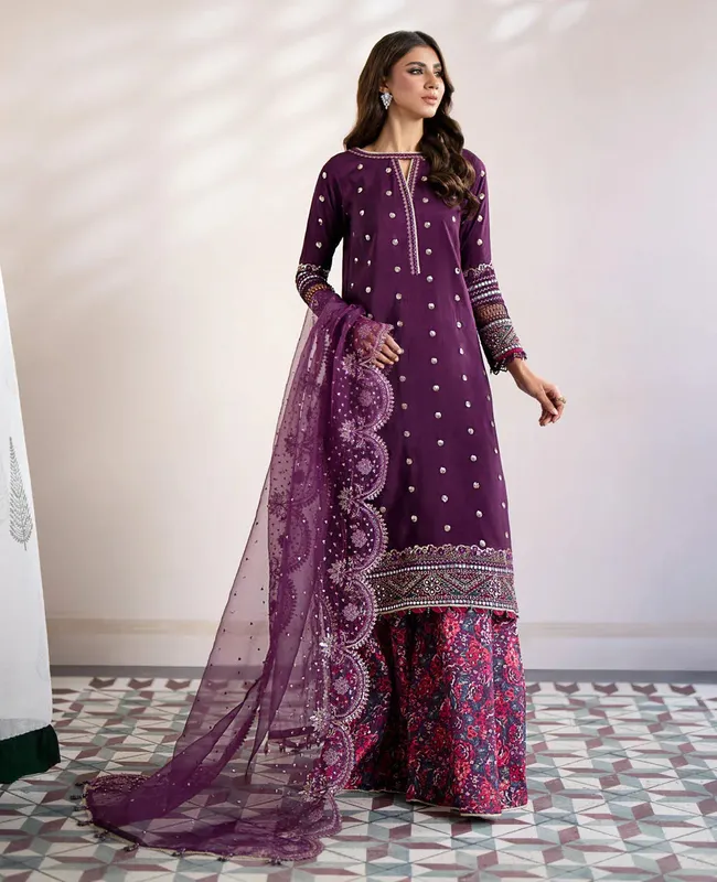Xenia Formals Ready To Wear Dresses Magenta Raw Silk – view 1 – Poshaq