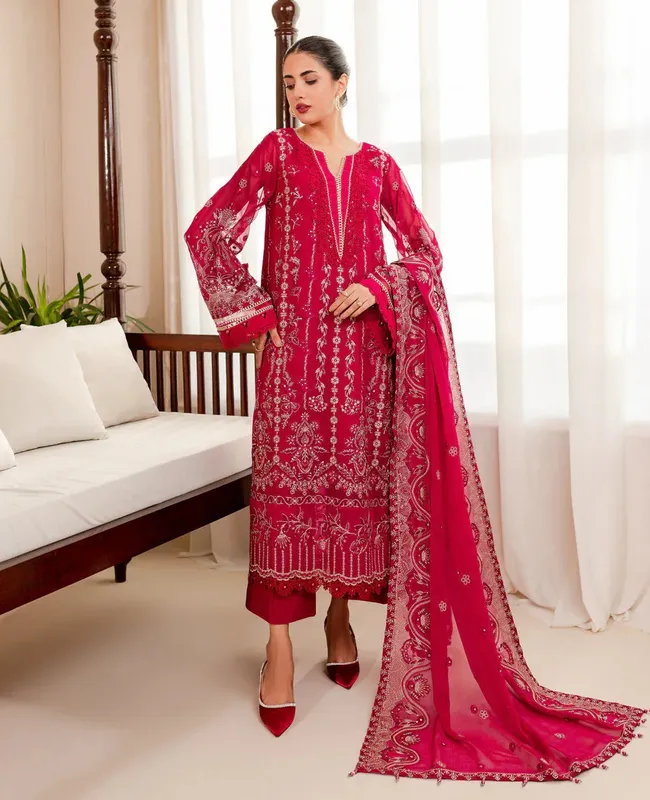 Xenia Formals Ready To Wear Dresses Pink Raw Silk – view 1 – Poshaq