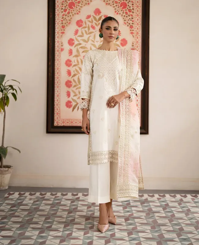 Xenia Formals Ready To Wear Dresses Ivory Raw Silk – view 1 – Poshaq