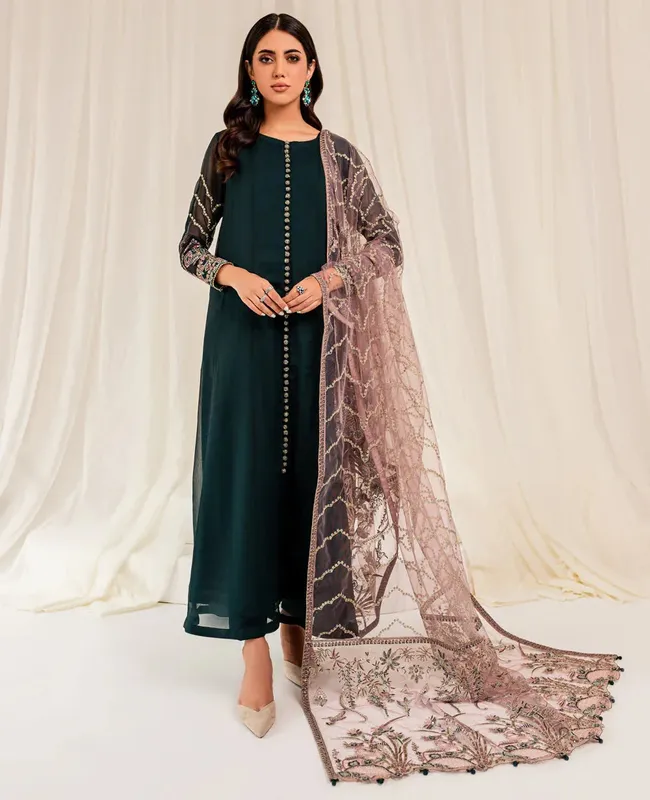 Xenia Formals Ready To Wear Dresses Green Raw Silk – view 1 – Poshaq