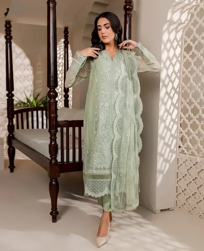 Xenia Formals Ready To Wear Dresses Green Raw Silk – view 1 – Poshaq