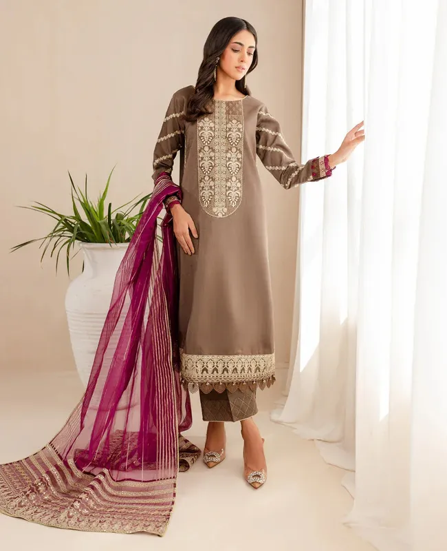 Xenia Formals Ready To Wear Dresses Grey Raw Silk – view 1 – Poshaq