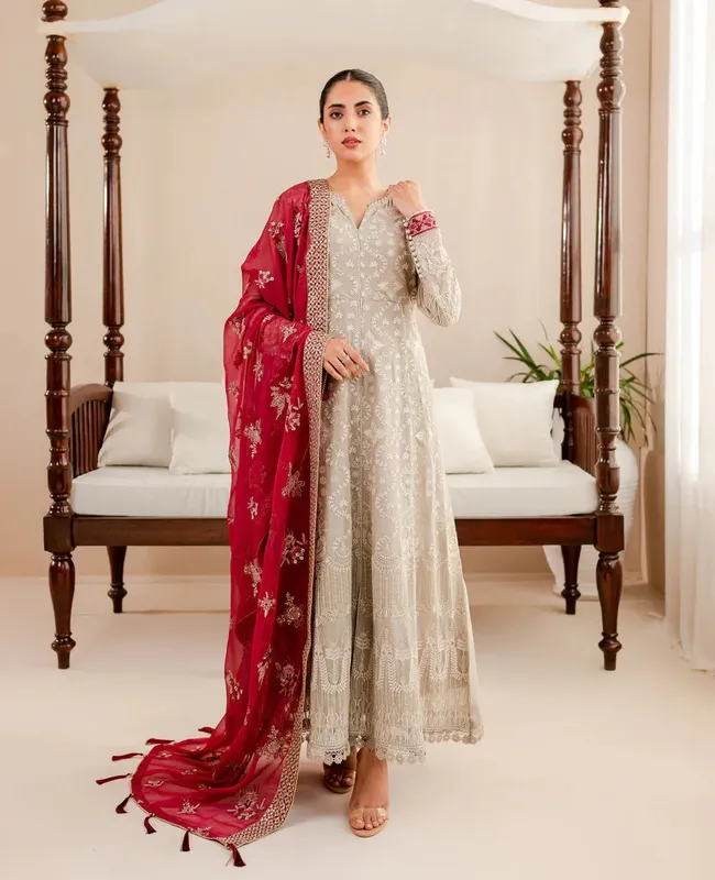 Xenia Formals Ready To Wear Dresses Grey Raw Silk – view 1 – Poshaq