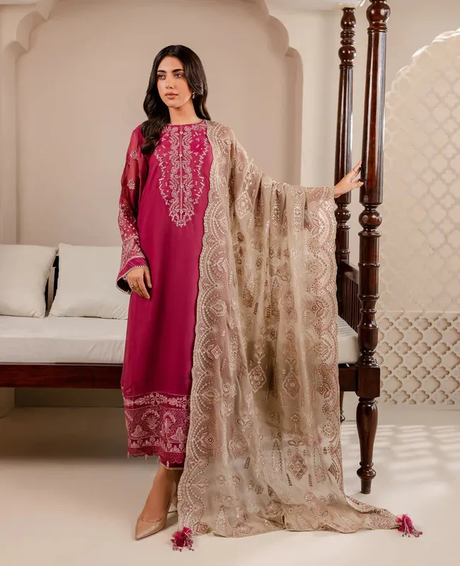 Xenia Formals Ready To Wear Dresses Pink Raw Silk – view 1 – Poshaq