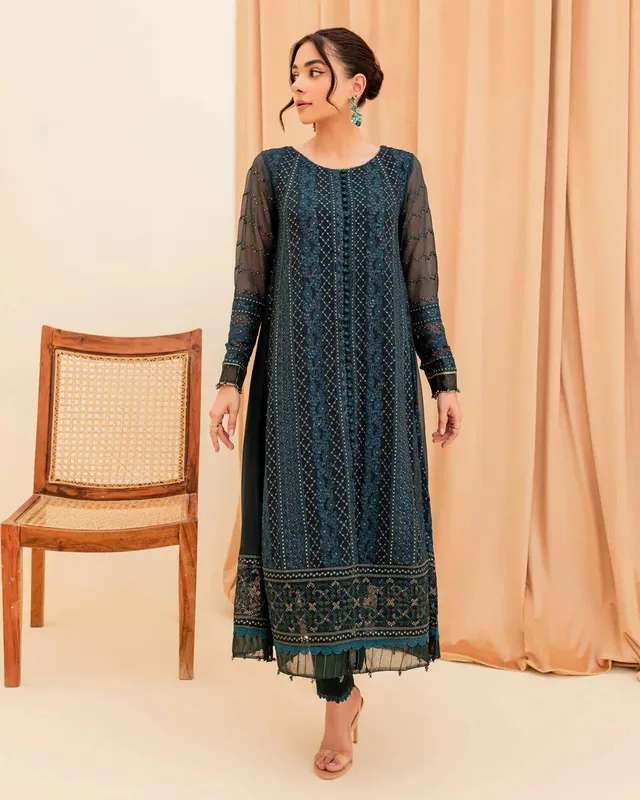 Xenia Formals Ready To Wear Dresses Teal Raw Silk – view 1 – Poshaq