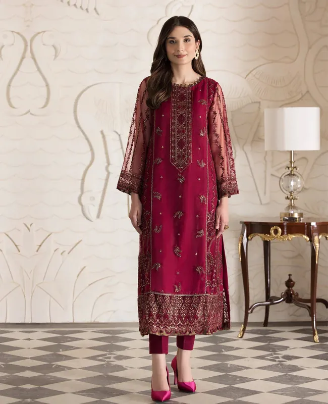 Xenia Formals Ready To Wear Dresses Pink Raw Silk – view 1 – Poshaq