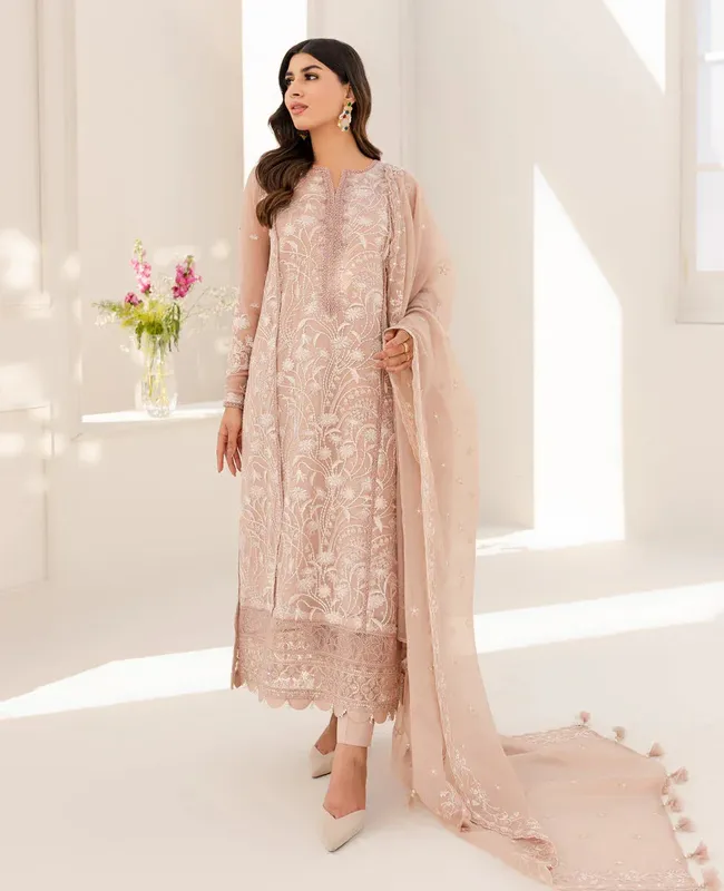 Xenia Formals Ready To Wear Dresses Pink Raw Silk – view 1 – Poshaq