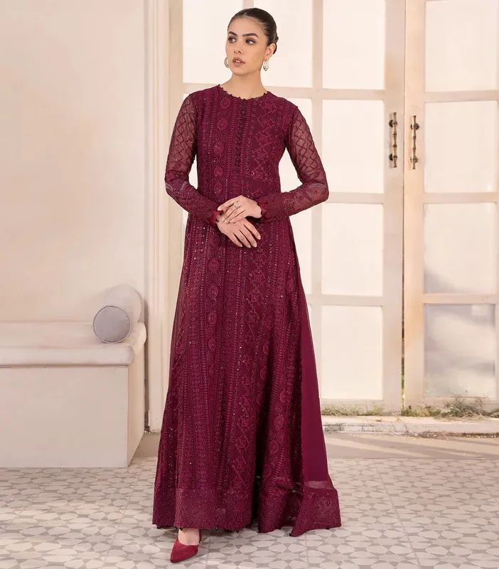 Xenia Formals Ready To Wear Dresses Magenta Raw Silk – view 1 – Poshaq