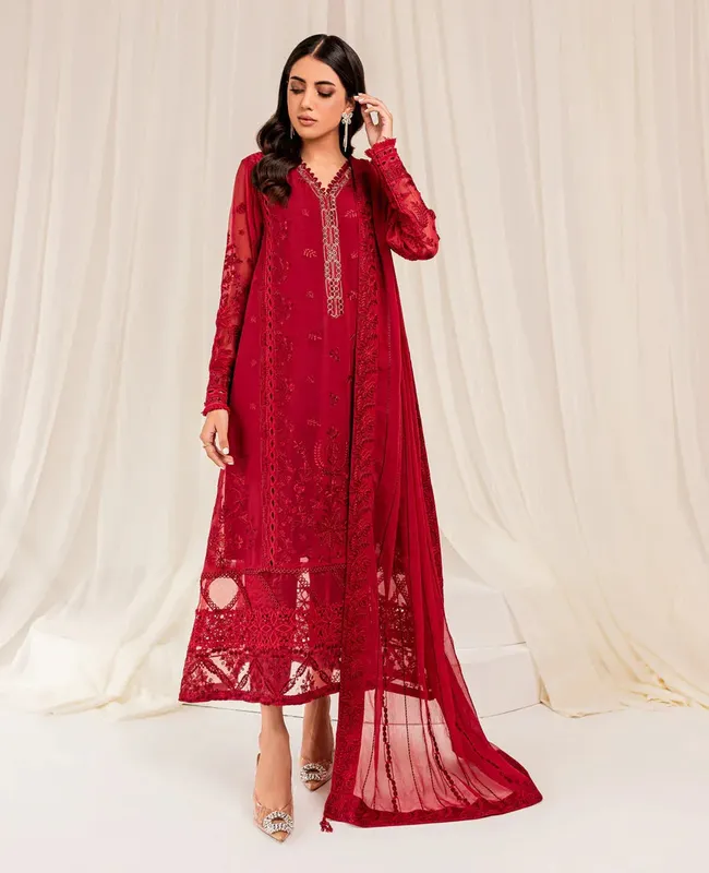 Xenia Formals Ready To Wear Dresses Red Raw Silk – view 1 – Poshaq