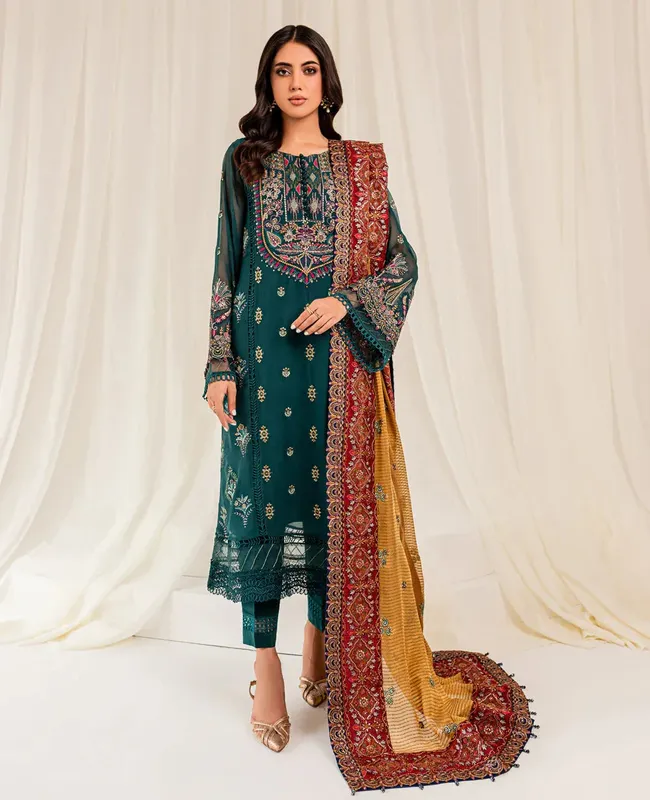 Xenia Formals Ready To Wear Dresses Green Raw Silk – view 1 – Poshaq