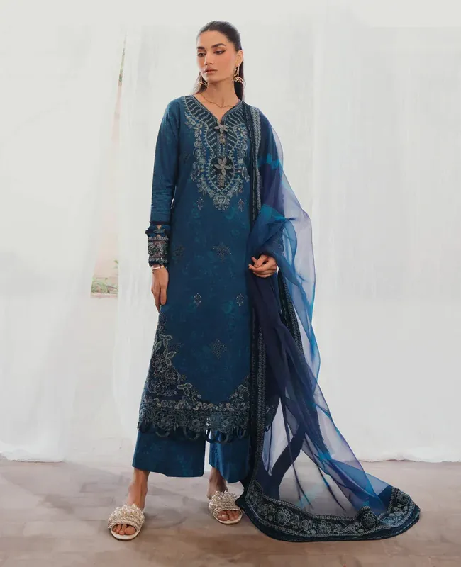 Xenia Formals Lawn Collection 24 Navy Blue Organza – view 1 – Poshaq