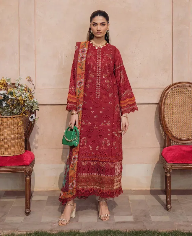 Xenia Formals Lawn Collection 24 Maroon Chiffon – view 1 – Poshaq