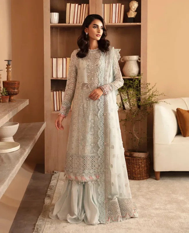 Xenia Formals Raahi Luxury Formals Grey Chiffon – view 1 – Poshaq