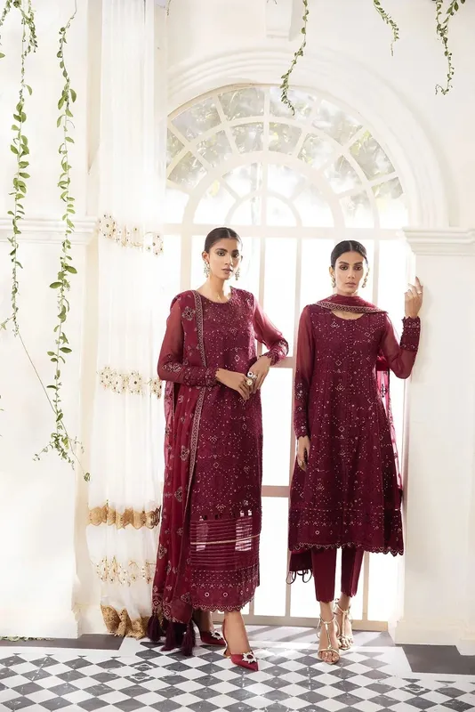 Xenia Formals Raahi Luxury Formals Magenta Chiffon – view 1 – Poshaq